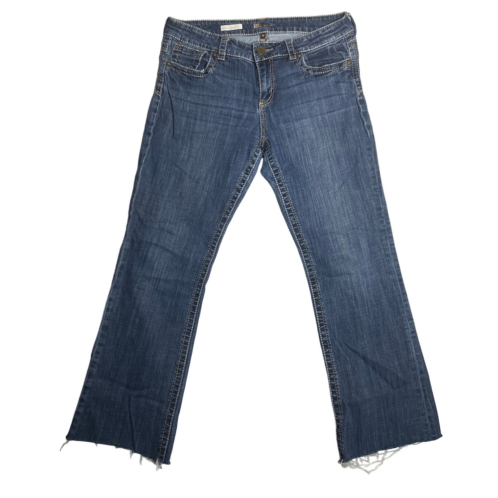 KUT from the Kloth Natalie High Rise Bootcut Jeans Womens 12 Raw Hem Dark Wash